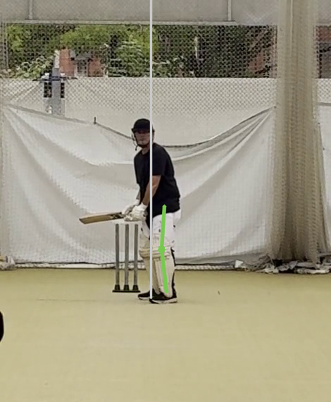 Front knee inside back knee line at release