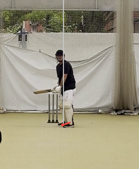 Front toe inside back knee line at release